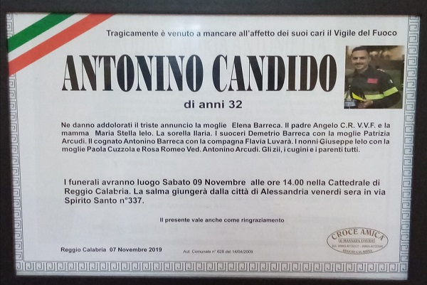 funerali vigile del fuoco antonino candido